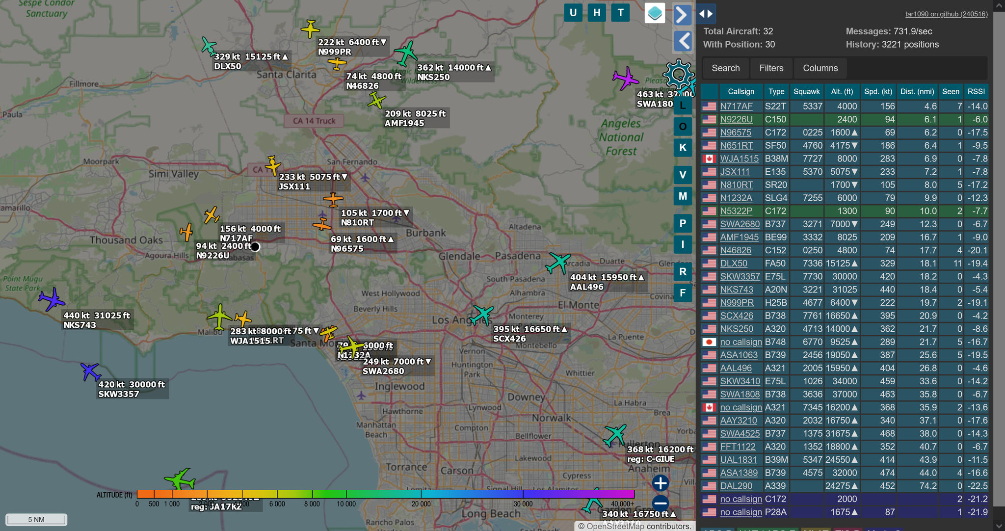  Aircraft ADS-B mapping - 17 May 2024 