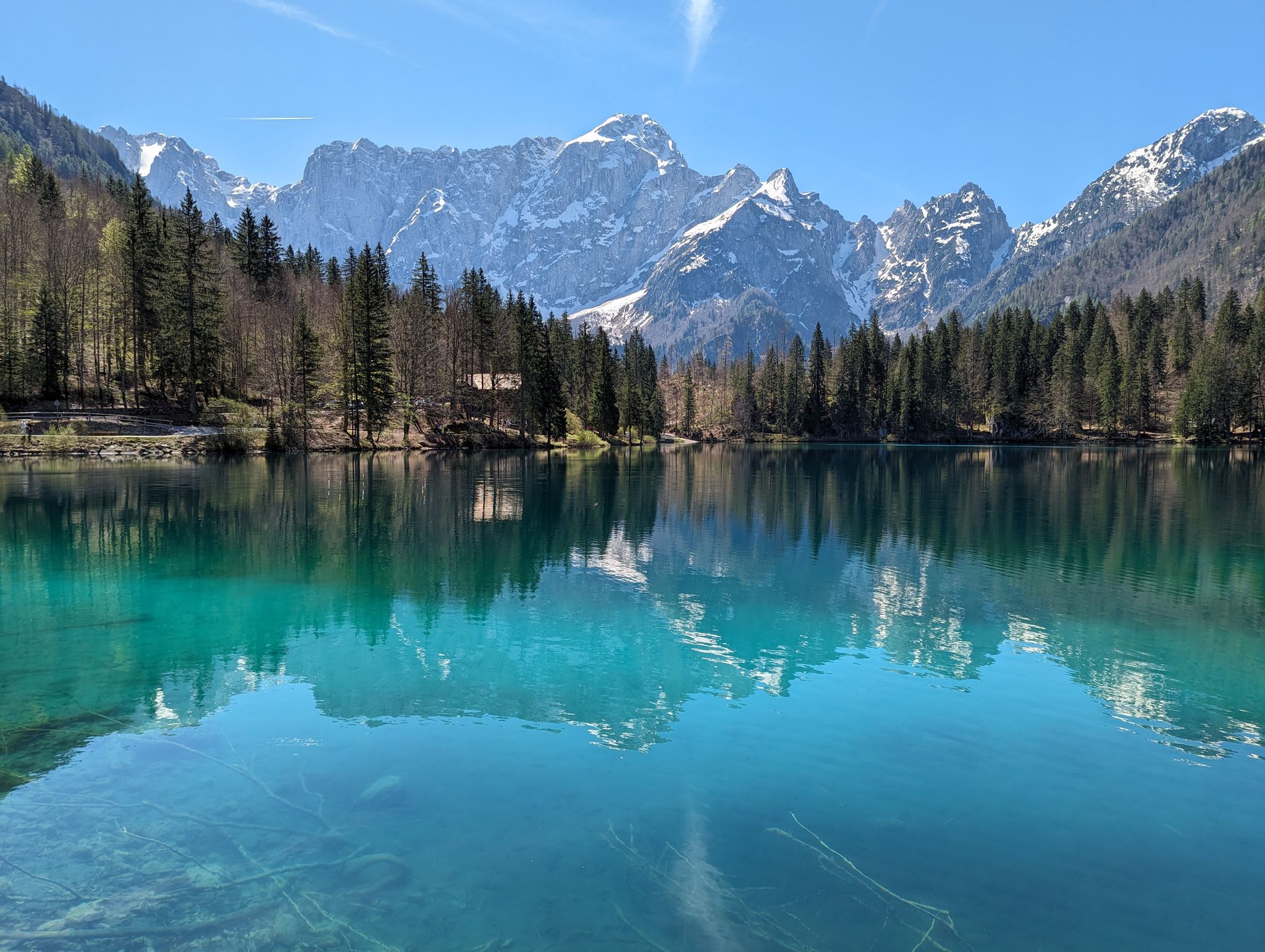  Italy, 13 Apr 2024  The impossibly beautiful view of the Julian Alps from Lago Inferiore di Fusine.