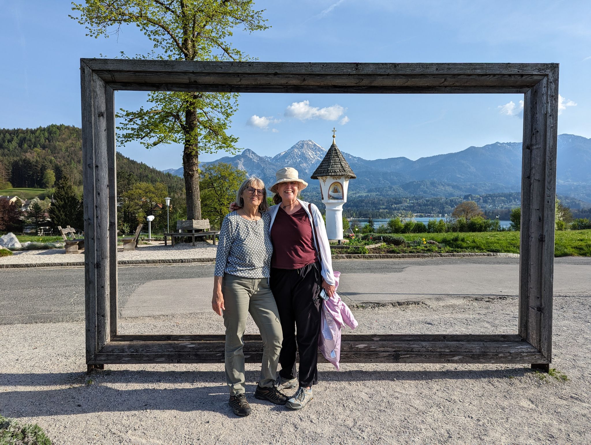  Austria, 12 Apr 2024  Erika and Lisa with the Faaker See in the background just outside Villach.